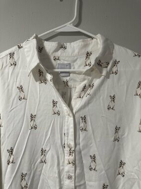 Chico's White Long-Sleeve Button Shirt with Dog Print